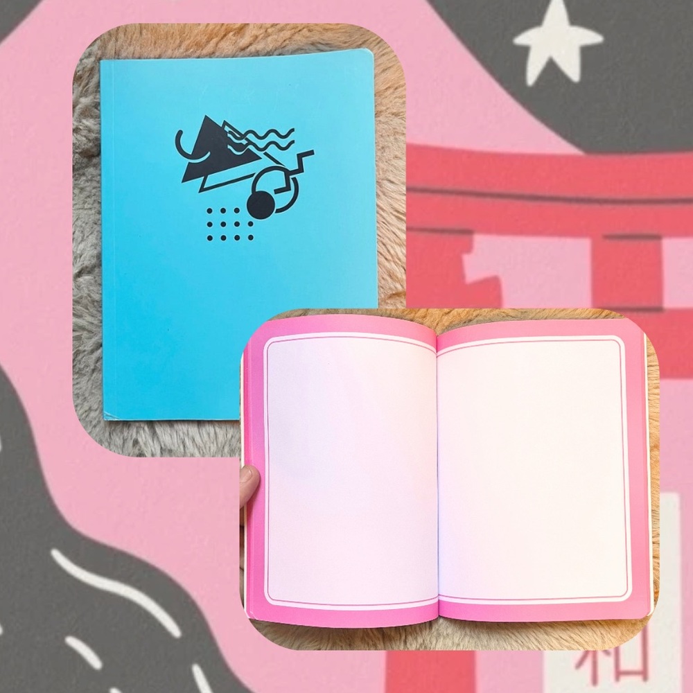 🏷️ bright blue minimal mountain bullet journal with pink & white pages